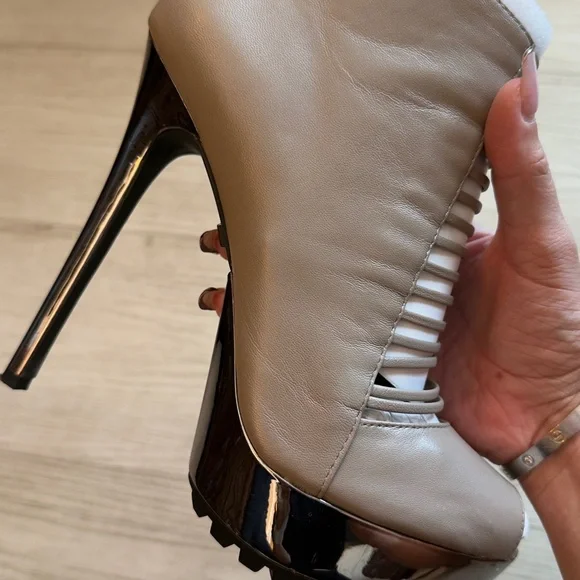 Elegant Beige High Heel Peep Toe Mirror Platform Booties - Picture 4 of 11